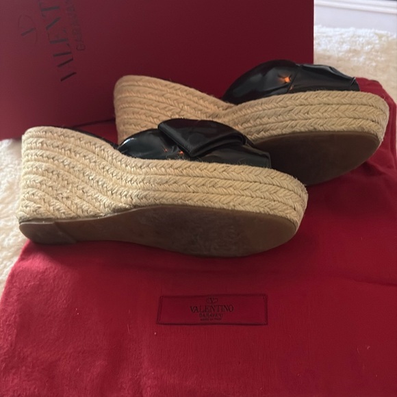 Valentino Garavani Platform Wedge Espadrille with Black Patent Leath…